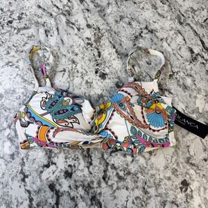 La Blanca Bikini Top Womens 6 Multicolor Paisley Padded UPF 50 Adjustable Swim